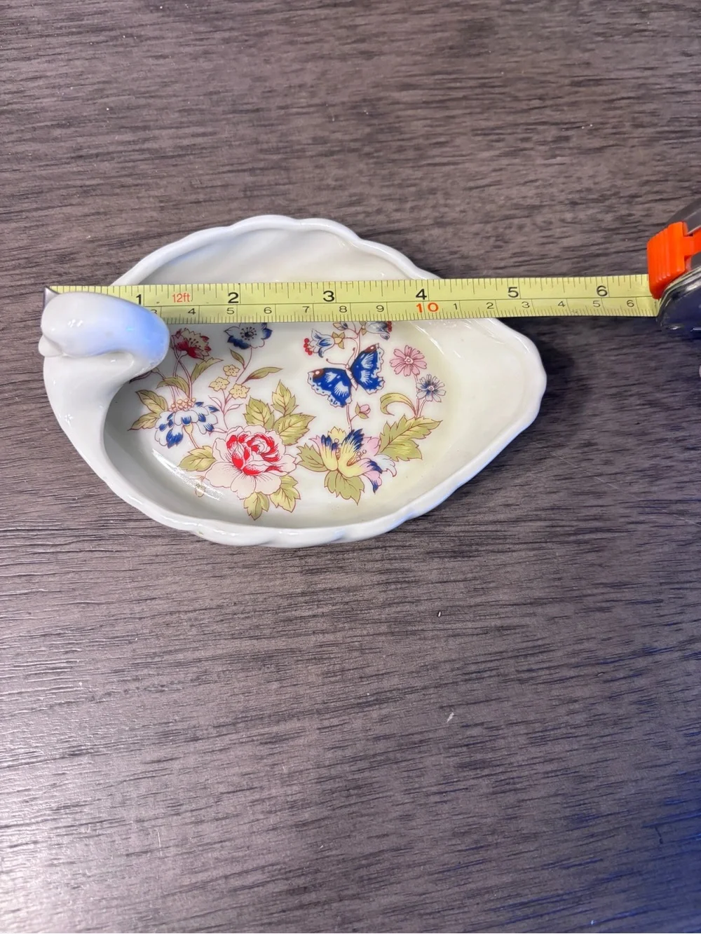 Vintage Porcelain Swan Trinket Dish with Floral Interior